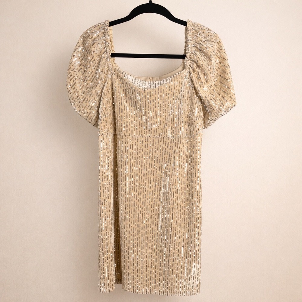 Julia Jordan Gold Sequin Mini Dress Puff Sleeve Party‎ Holiday Cocktail Size 6